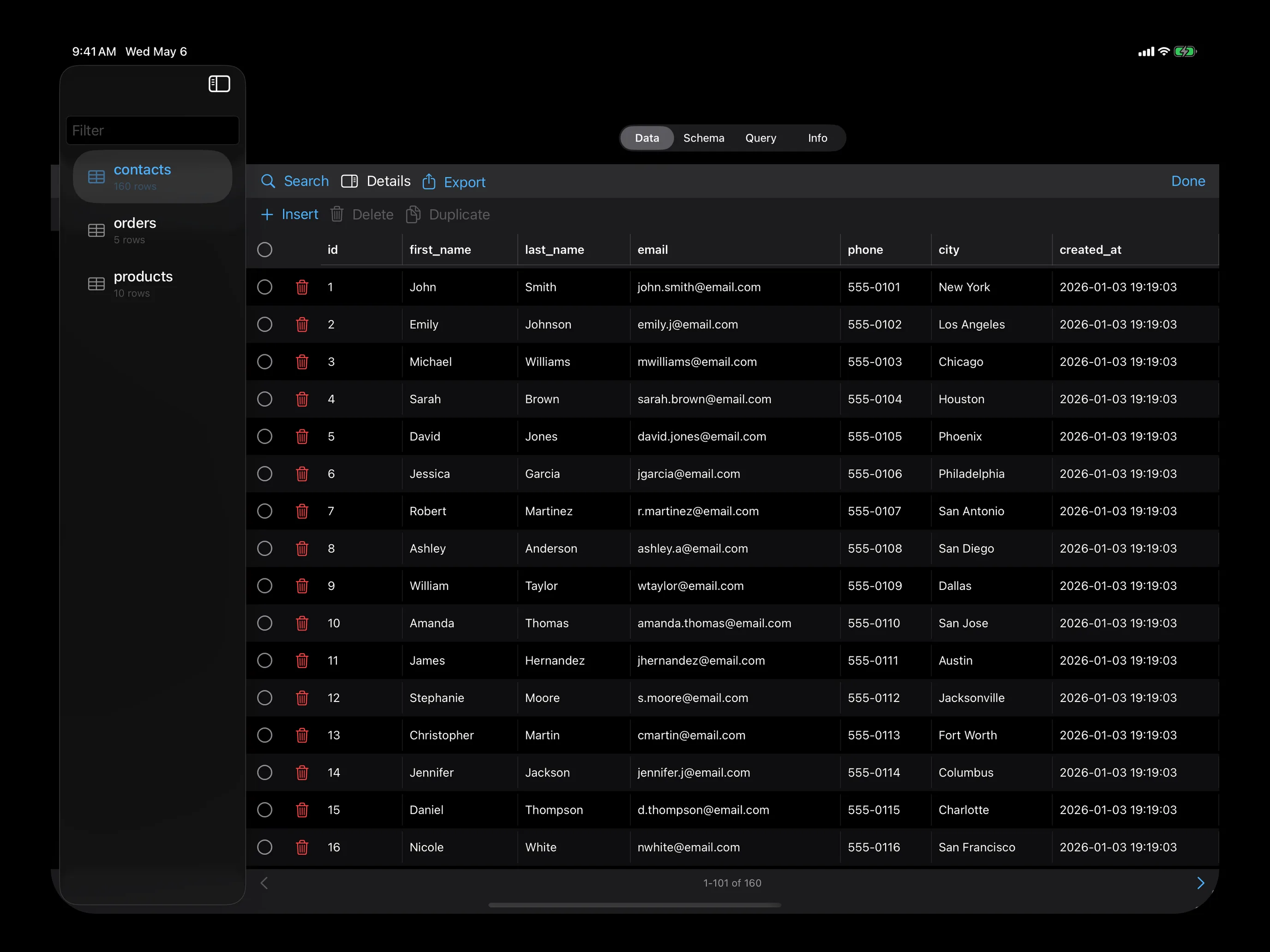 Strix SQLite on iPad — tap a cell to edit with change tracking